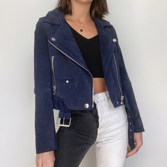 Blank NYC Suede Moto Jacket Royal Blue - Picture 3 of 7